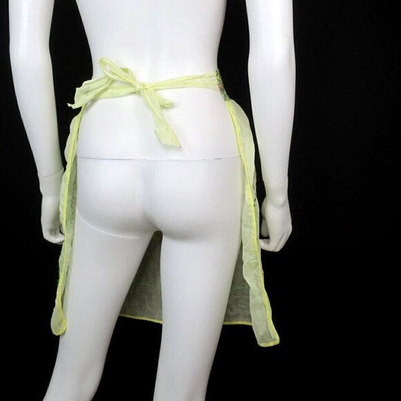 Vintage Sheer Apron Cottagecore Half Apron Yellow Floral Kitsch MCM Hostess - Picture 3 of 3